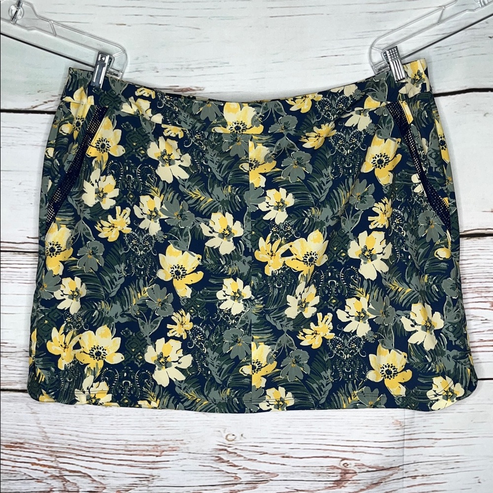 Dressbarn Sunday 2X Blue - Yellow & Green Floral Print Skort - Skirt w/ Shorts
